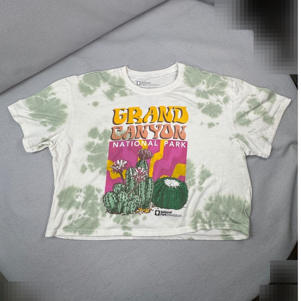 National Park Foundation Grand Canyon Crop Tee Women XL Green Tie Dye Cotton